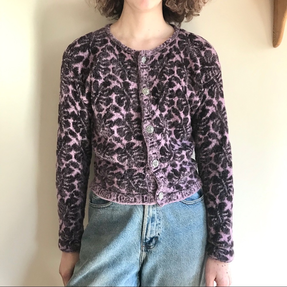 Cropped floral purple sweater